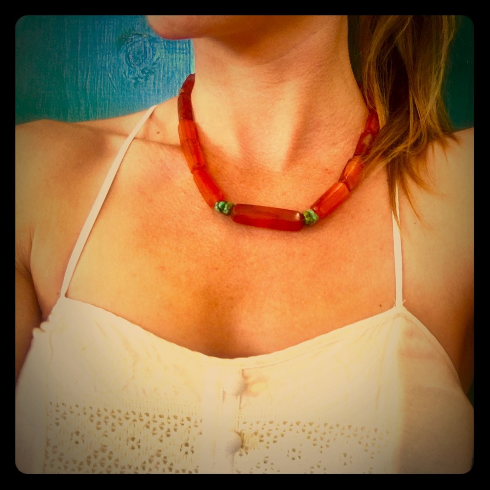 Orange Agate and Turquoise Stone Necklace
